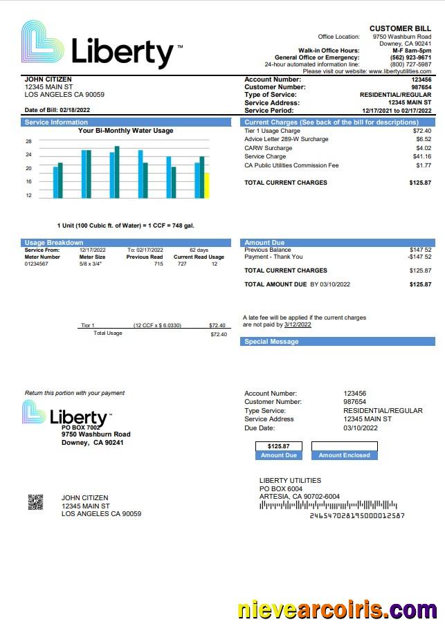 USA California Liberty Utilities utility bill